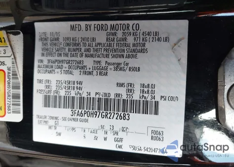 2016 Ford Fusion Se from USA, damaged, VIN 3FA6P0H97GR272683
